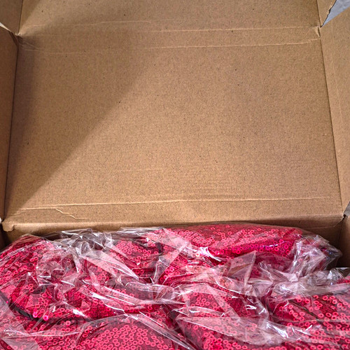Red beaded sequin fabric - red,